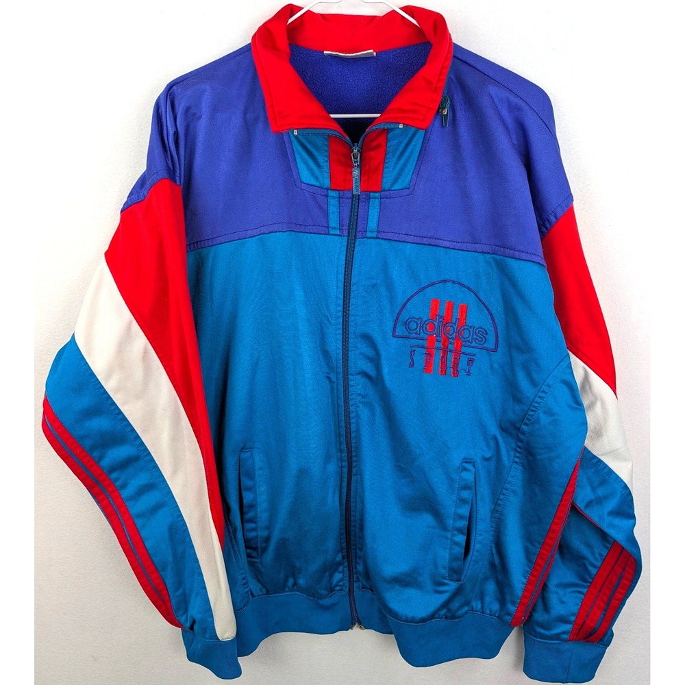 Vintage 90s Adidas Sport Windbreaker Jacket Men's L Blue Red Colorblock Trefoil